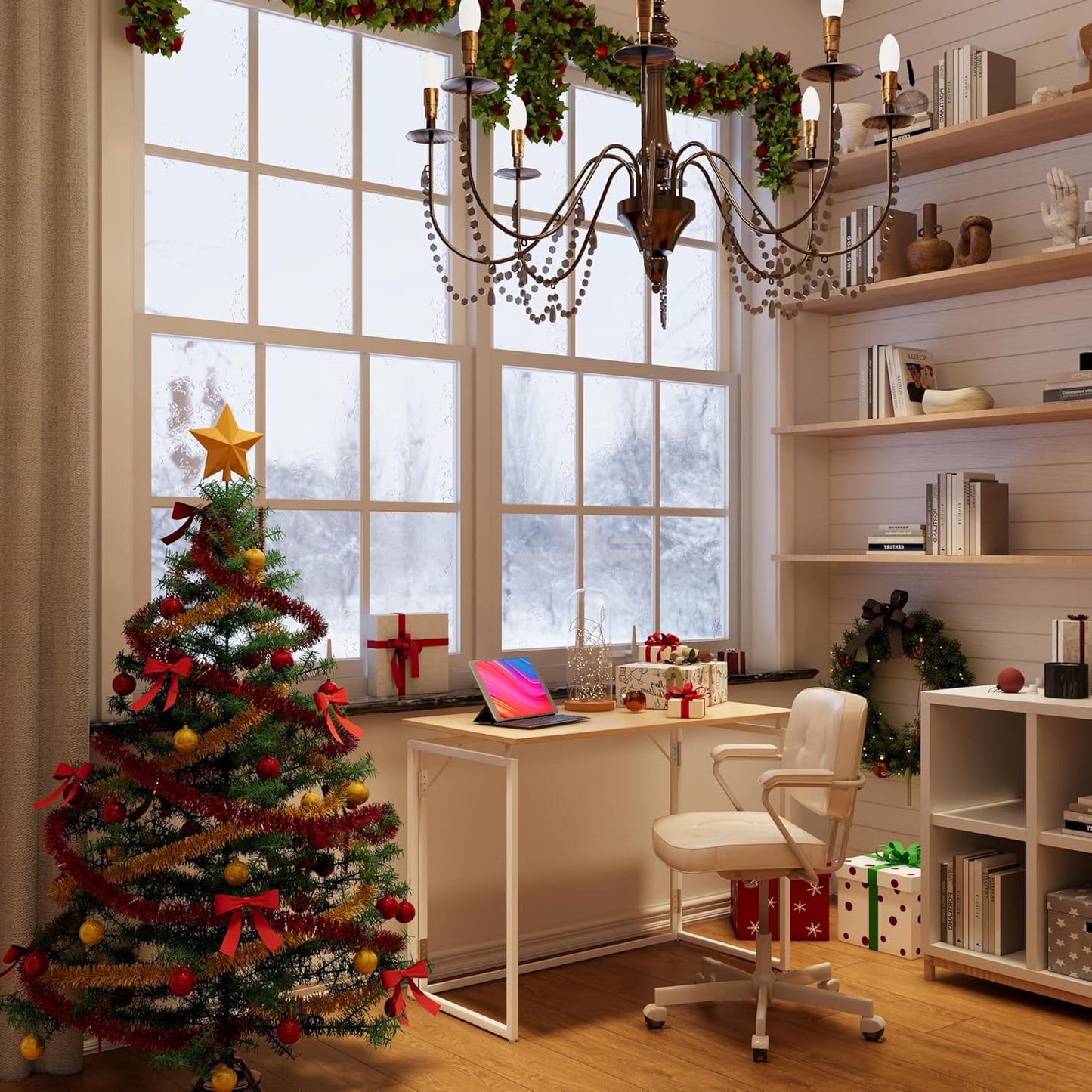 Folding Desk 40 Inch - Small Foldable Desk for Small Space Minimalist, Space Saving Collapsible Compact Desk Portable Table for Craft, Writing, Study and Work (No Assembly Required)