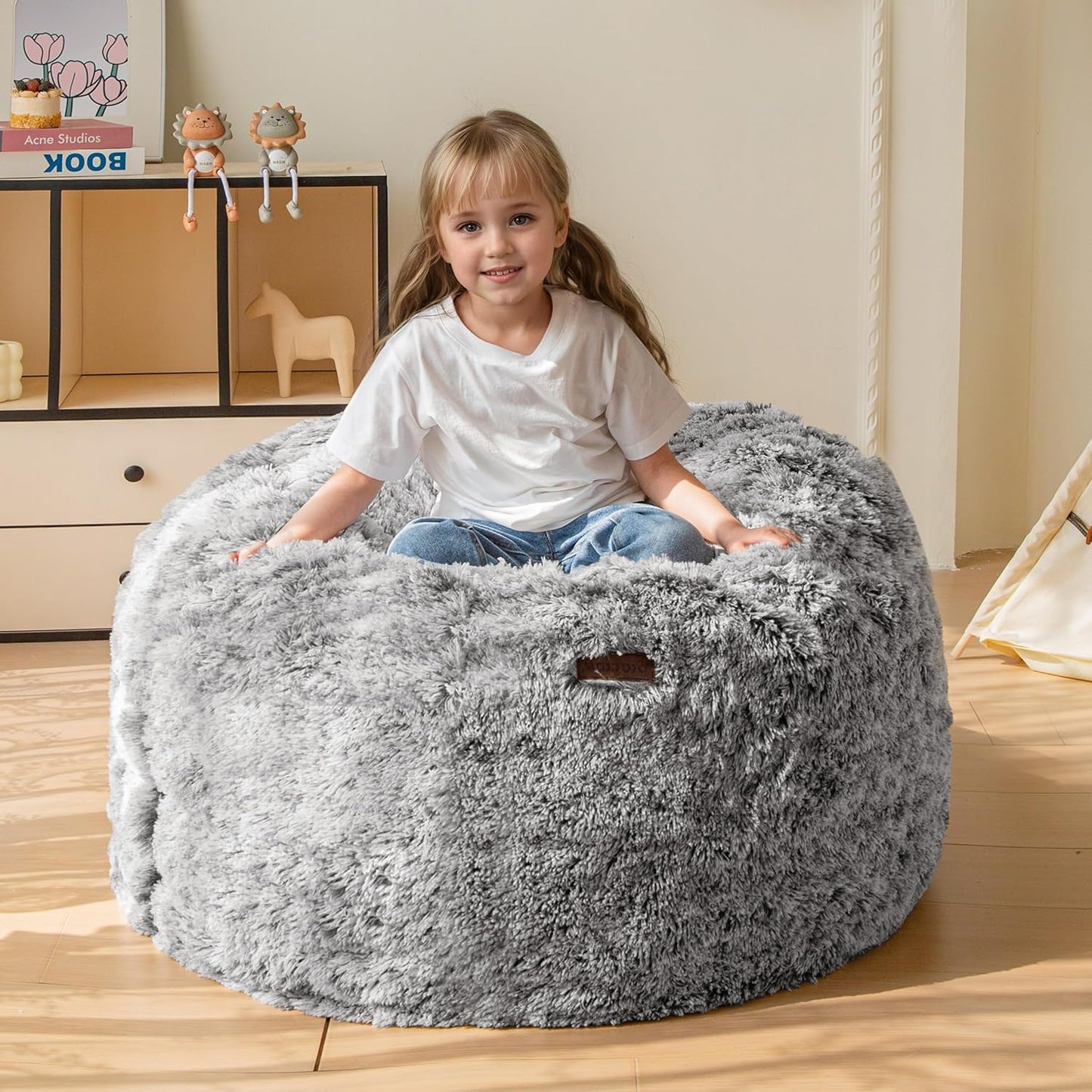 MAXYOYO Kids Bean Bag Chair, Stuffed Faux Fur Bean Bag for Toddler, Ultra Soft Floor Sofa with High-Density Foam Filling, Lazy Chair for Living Room, Playroom, Nursery Room