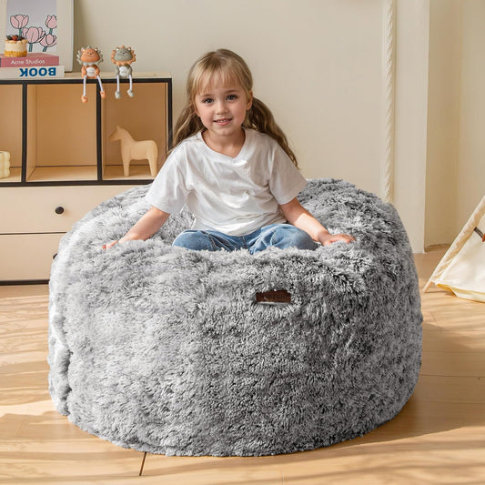 MAXYOYO Kids Bean Bag Chair, Stuffed Faux Fur Bean Bag for Toddler, Ultra Soft Floor Sofa with High-Density Foam Filling, Lazy Chair for Living Room, Playroom, Nursery Room
