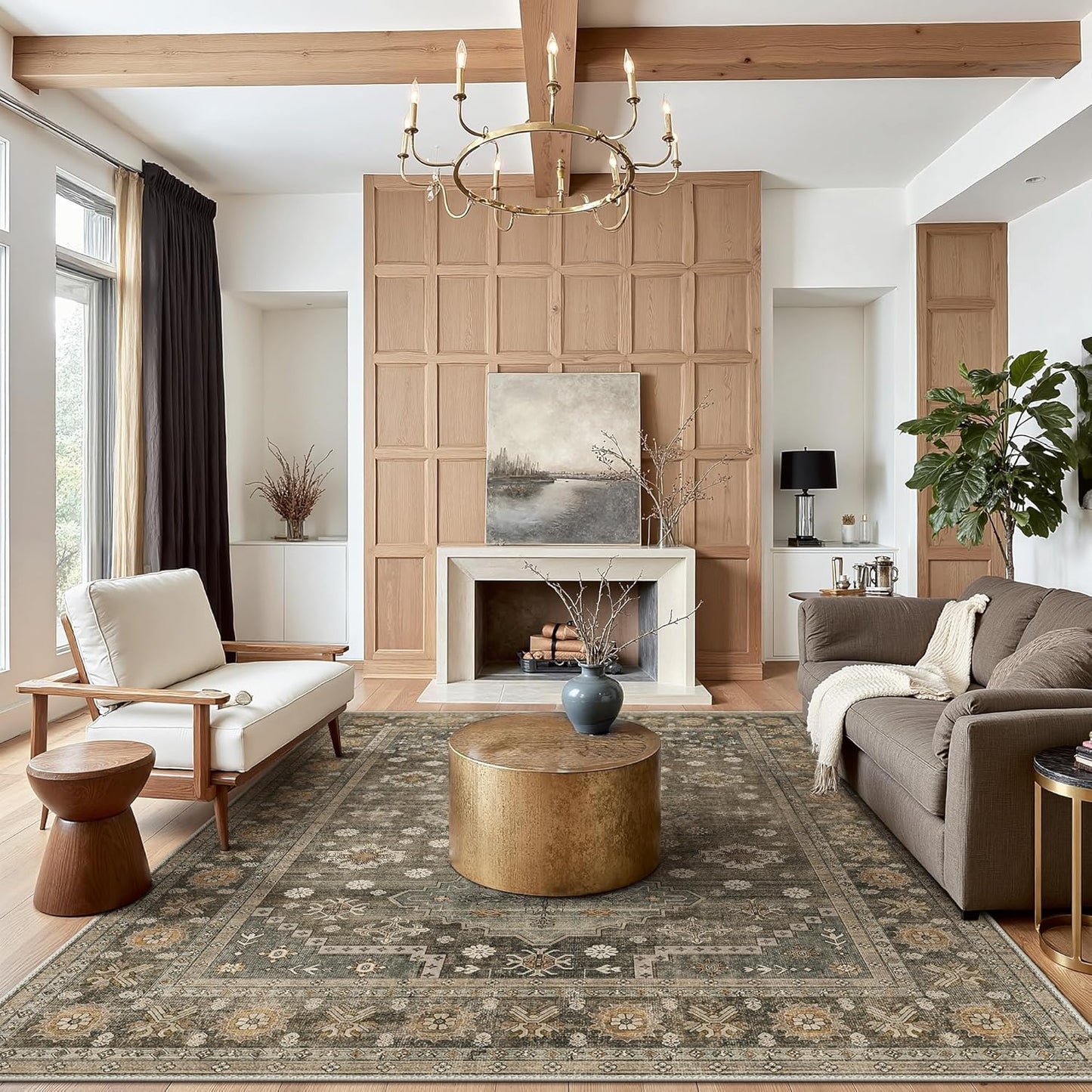 GENIMO 8x10 Area Rugs for Living Room, Machine Washable Low Pile Rugs, Non Slip Vintage Rug for Bedroom, Dining Room, Home Office, Kitchen, Distressed Deep Brown