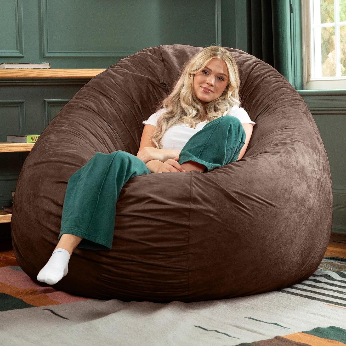 Jaxx 6 Foot Cocoon - Large Bean Bag Chair for Adults, Microsuede Chocolate