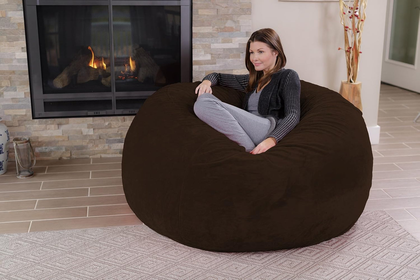 Chill Sack Bean Bag Chair: Giant 5' Memory Foam Furniture Bean Bag - Big Sofa with Soft Micro Fiber Cover - Ultrafur Brown
