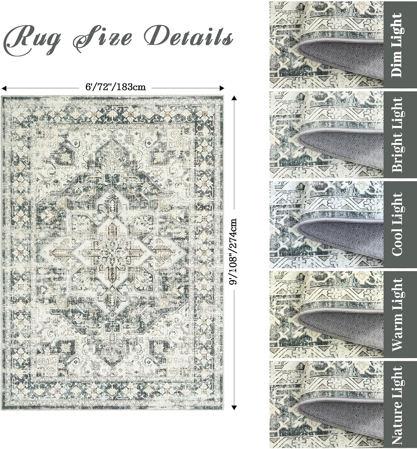 zesthome Area Rugs 6x9, Large Rugs for Living Room, Stain Resistant Washable Rug, Rugs for Bedroom with Non Slip Backing, Ultra-Thin Vintage 6x9 Area Rug