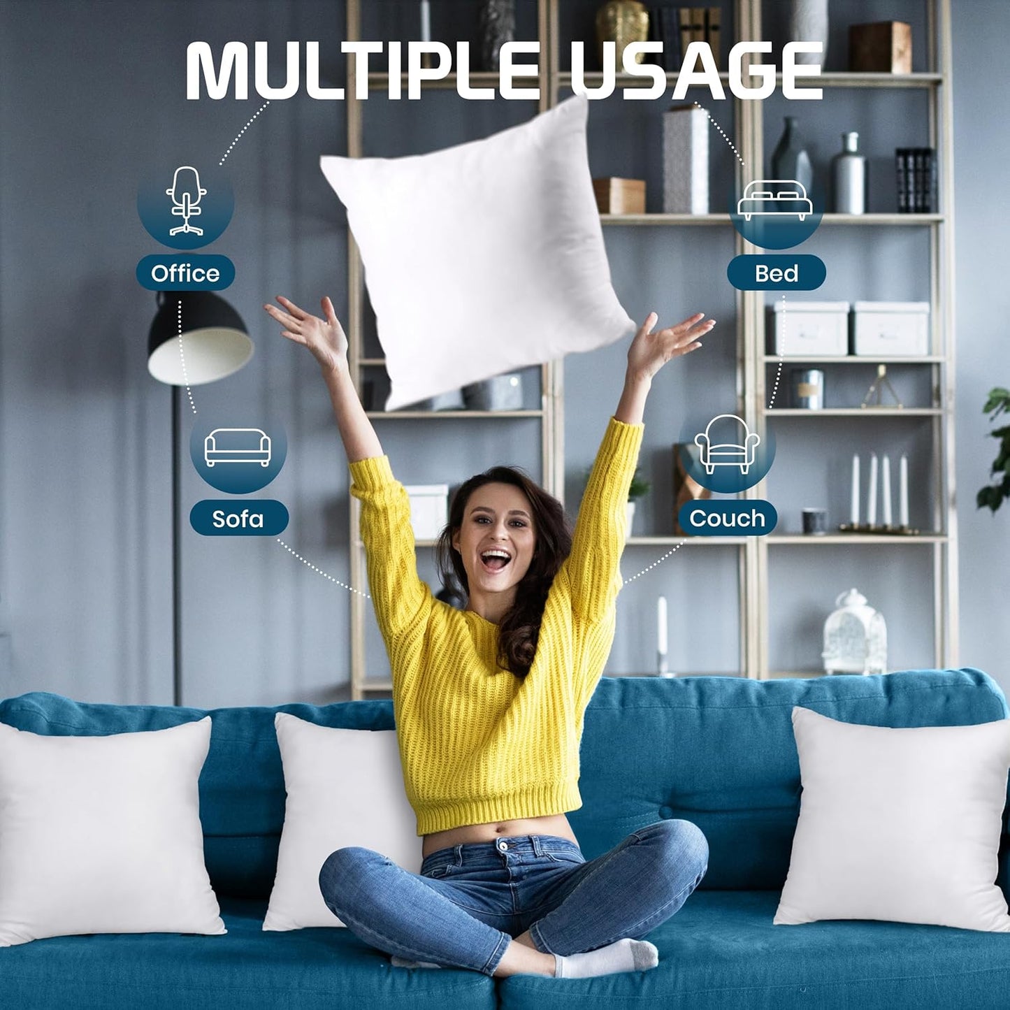 Utopia Bedding Throw Pillows (Set of 4, White), 17 x 17 Inches Pillows for Sofa, Bed and Couch Decorative Stuffer Pillow