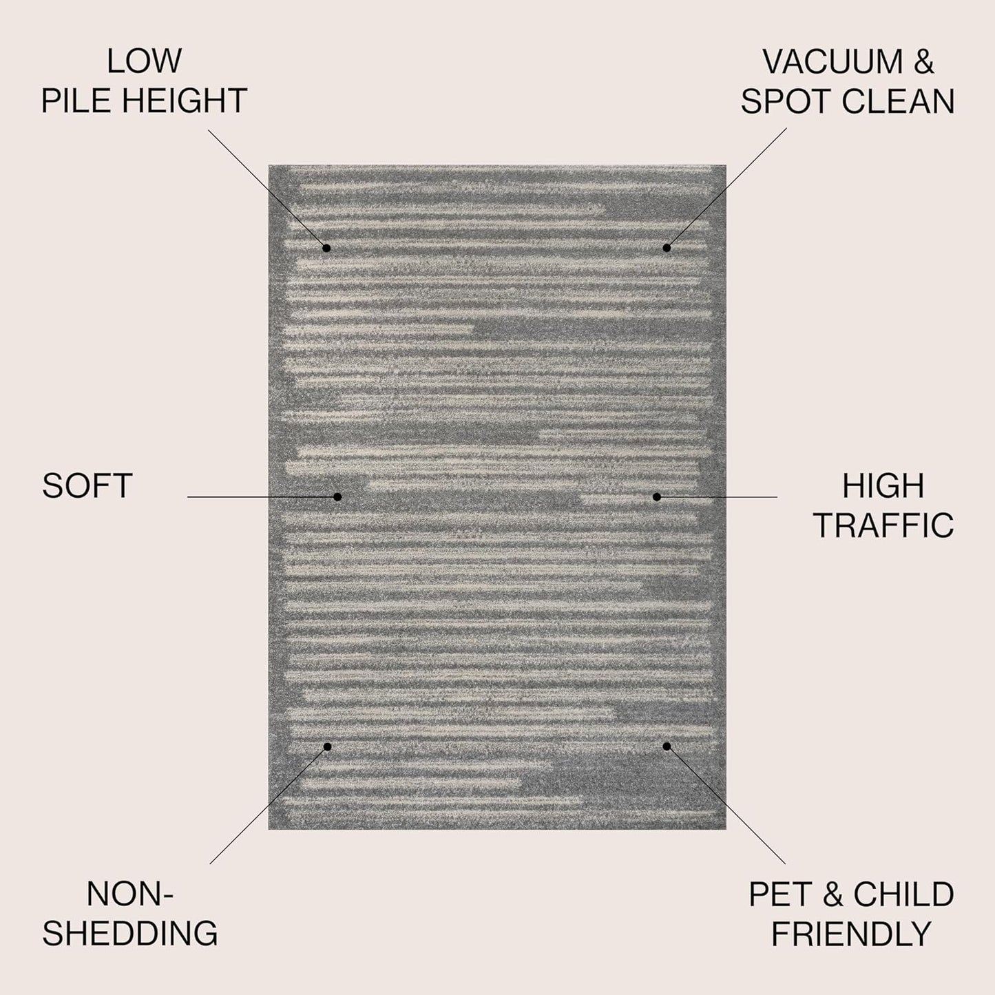 JONATHAN Y Khalil Modern Berber Stripe Gray/Cream Indoor Area Rug, 5x8, Contemporary, Bohemian, Easy-Cleaning for Living Room, Bedroom, Kitchen, Pet Friendly, Non-Shedding (MOH207G-5)