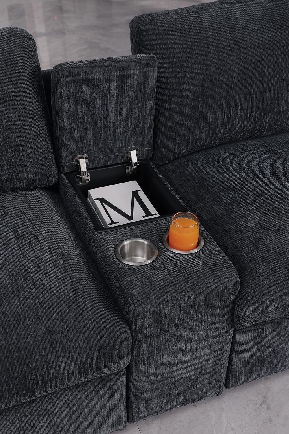 127" Modular Sectional Sofa,Modern Oversized Cloud Couch with Cup Holder&USB Port,7 Seat Convertible L-Shaped Chenille Sofas W/Ottoman,Pillows&Storage Box,Comfy Couches for Living Room,Dark Gray