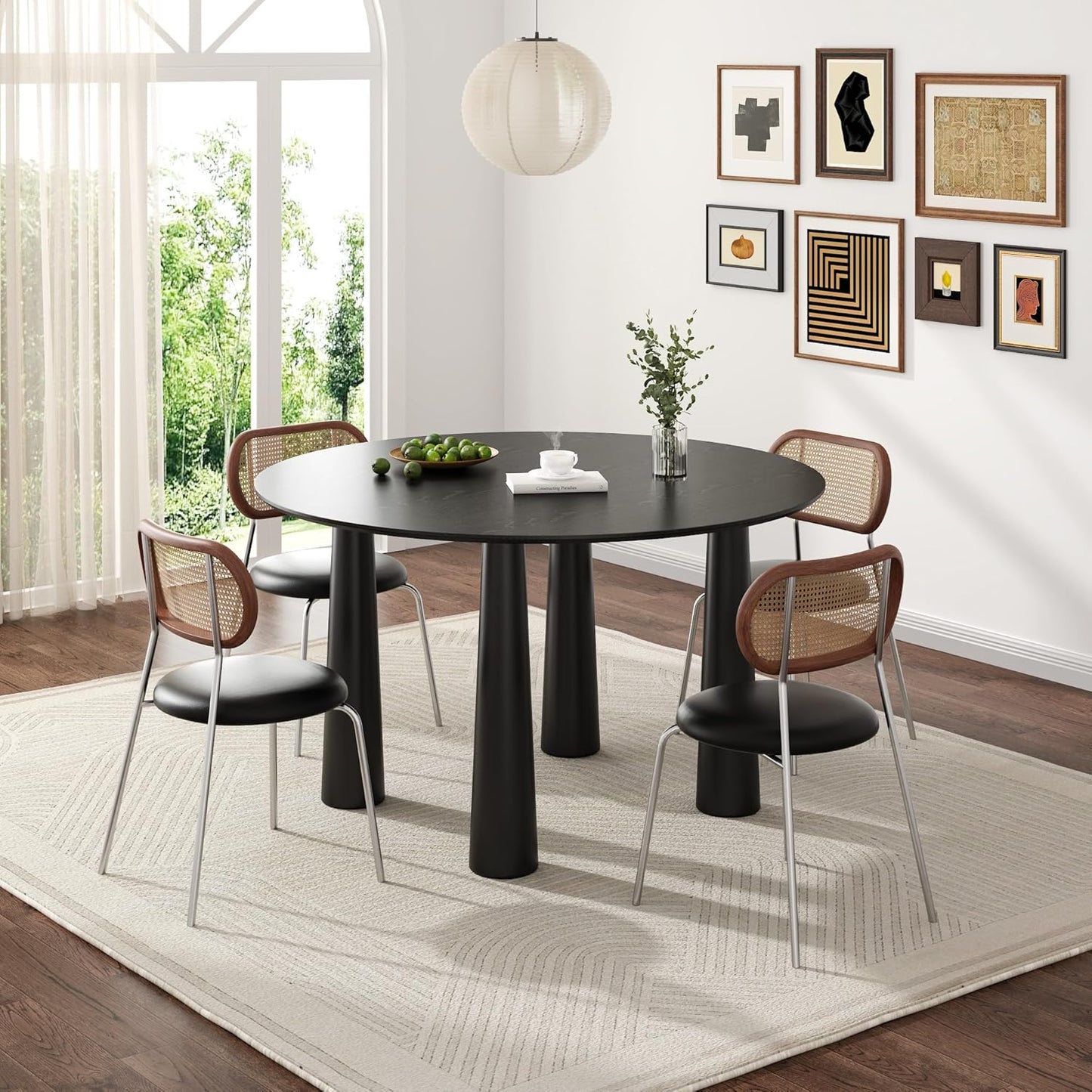 Casaphoria 52" Round Dining Table, Kitchen Table for 6 with Arc-Shaped Edge Top and Cylindrical Legs, Easy Assembly for Living Room, Dining Room, Black