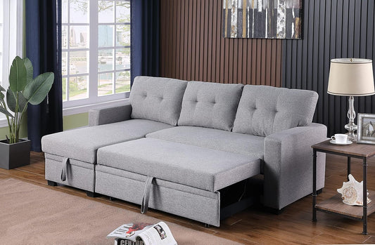 Devion Furniture Garisa 4-in-1 Convertible L Shaped Couch with Pull Out Bed and Storage, Sectional Sleeper Sofa with Reversible Chaise for Living Room, Apartment, Bedroom, Office