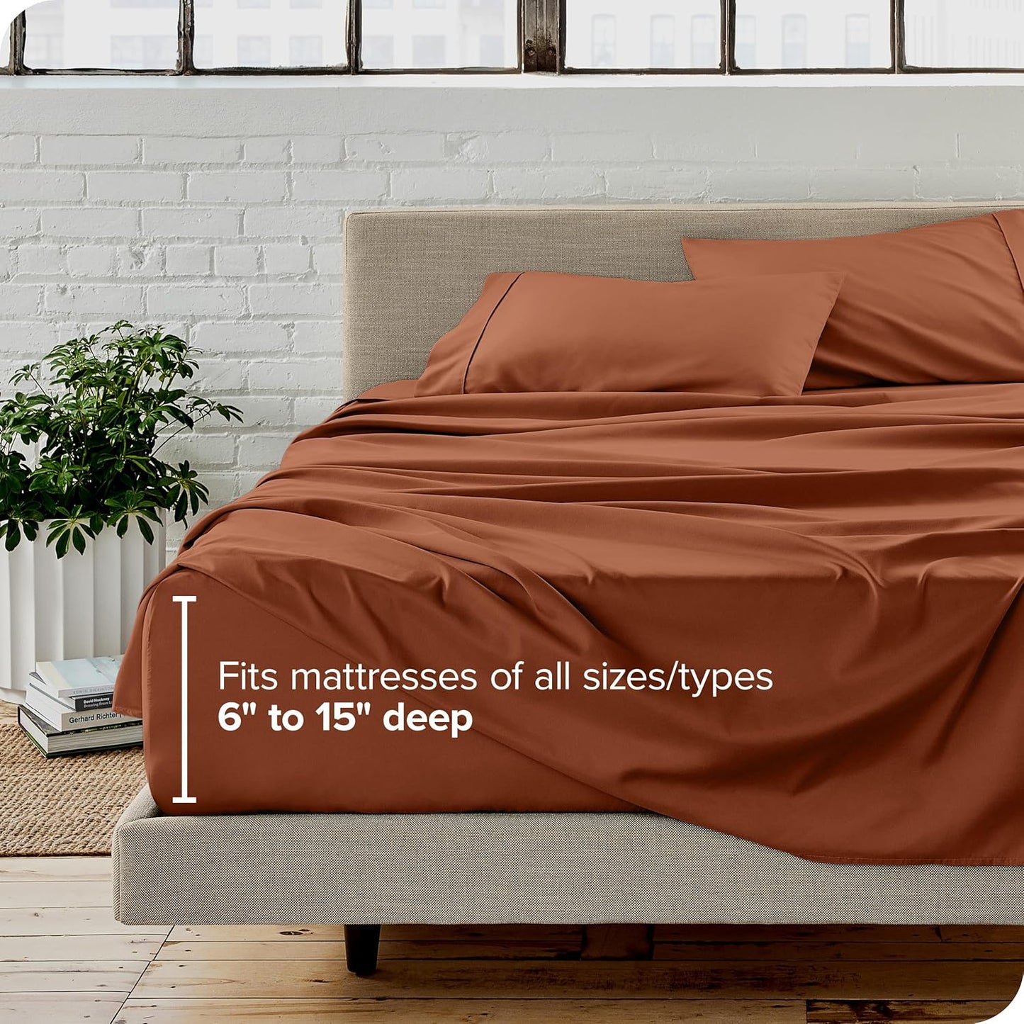 Bare Home Queen Sheet Set - Luxury 1800 Ultra-Soft Microfiber Bed Sheets - Double Brushed - Deep Pockets - Easy Fit - 4 Piece Set - Bedding Sheets & Pillowcases (Queen, Terracotta)