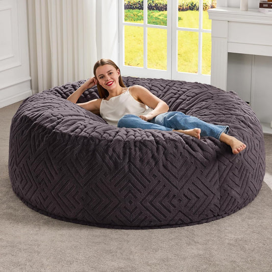 Hobestluk Bean Bag Chairs Adults Beanbag Chair with Filler Large Bean Bags with Fluffy Embossed Cover, Giant Bean Bag Chairs for Adults (Dark Grey, 5FT - 50” x 50” x 24”)