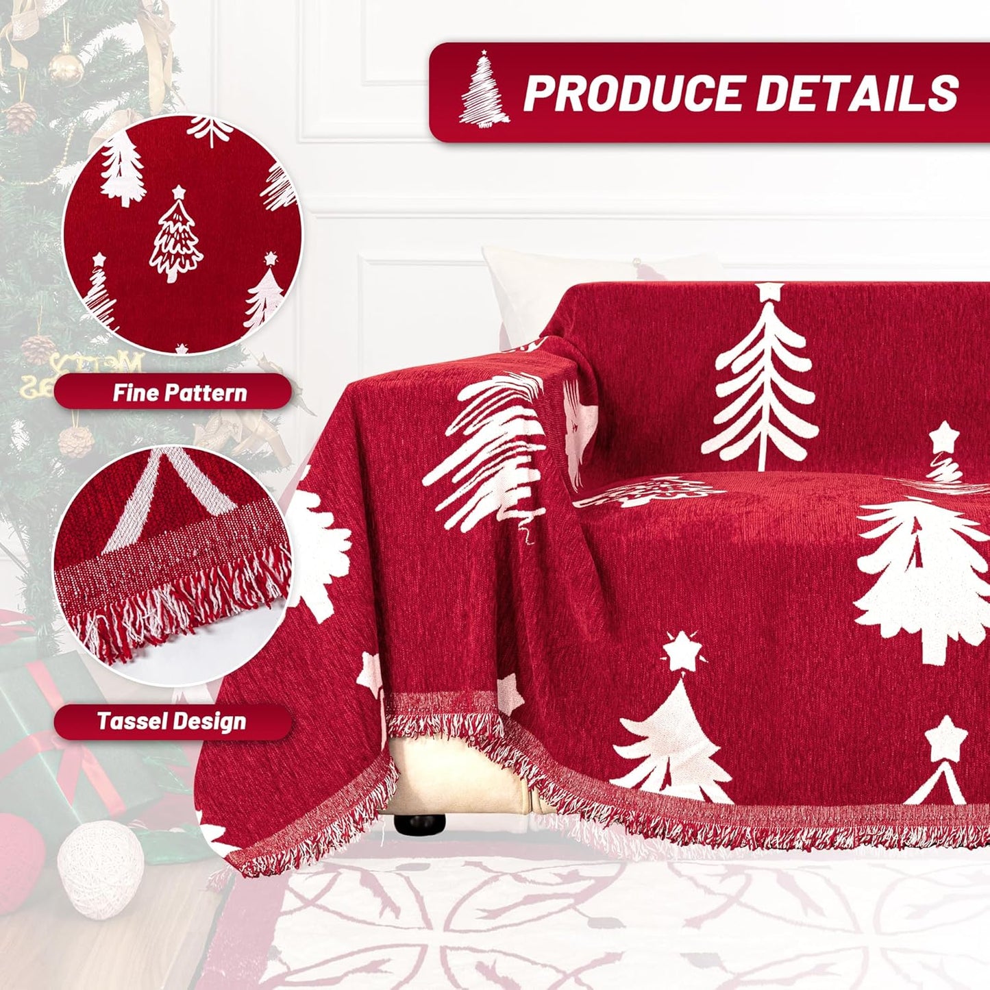 MYSKY HOME 71X102 inches Chair Christmas Couch Cover, Sectional Sofa Covers Sofa Slipcover for 1 Cushion Couch, L Shape Couch Covers for Dogs, Kids, Washable Sofa Blanket, Furniture Protector, Red