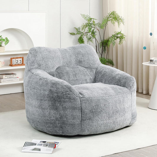 Furniliving Bean Bag Chair, Giant Bean Bag Chair Stuffed Floor Sofa for Adults Comfy Bean Bag Sofa with Back Support, Oversized Bean Bag Couch for Living Room Bedroom Dorm Office, Teddy, Dark Grey