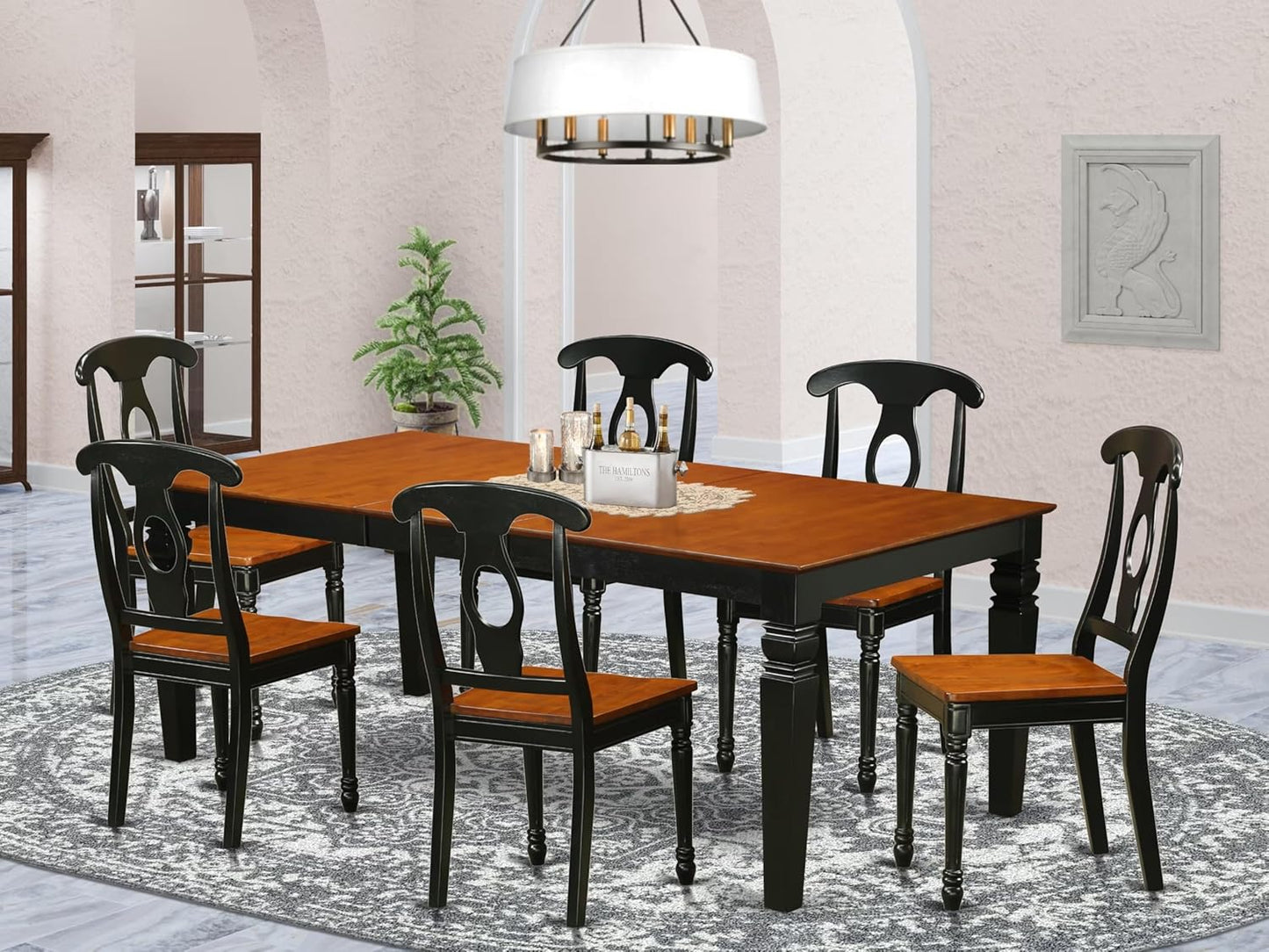 East West Furniture LGKE7-BCH-W 7 Piece Dining Table Set Consist of a Rectangle Dining Room Table with Butterfly Leaf and 6 Wooden Seat Chairs, 42x84 Inch, Black & Cherry