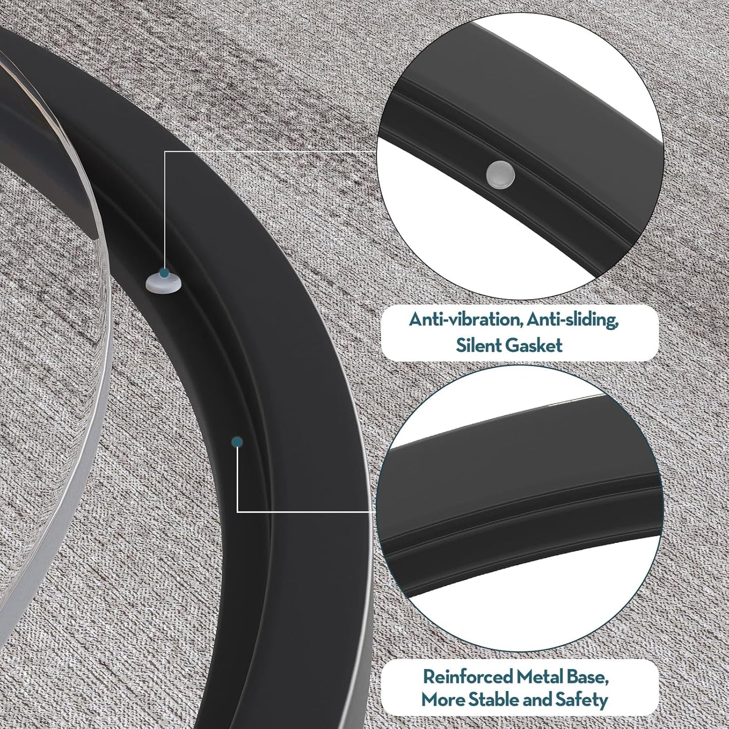 SAYGOER Round Coffee Table Glass Small Coffee Tables for Living Room, 27.6 inch Modern Center Table for Office Apartment, 5 MM Tempered Clear Glass Top, Black Metal Frame