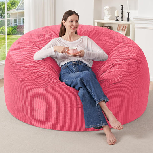 HABUTWAY 5FT Bean Bag Chair,Giant Bean Bag Chairs for Adults,Big Bean Bags with Memory Foam Filled, Large Beanbag Chairs with Soft Corduroy Cover-Pink