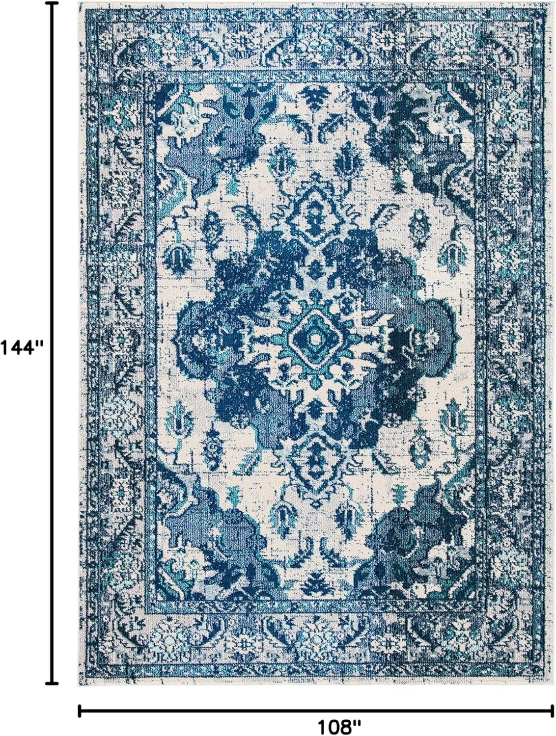 SAFAVIEH Monaco Collection Area Rug - 9' x 12', Ivory & Blue, Boho Chic Medallion Distressed Design, Non-Shedding & Easy Care, Ideal for High Traffic Areas in Living Room, Bedroom (MNC243A)