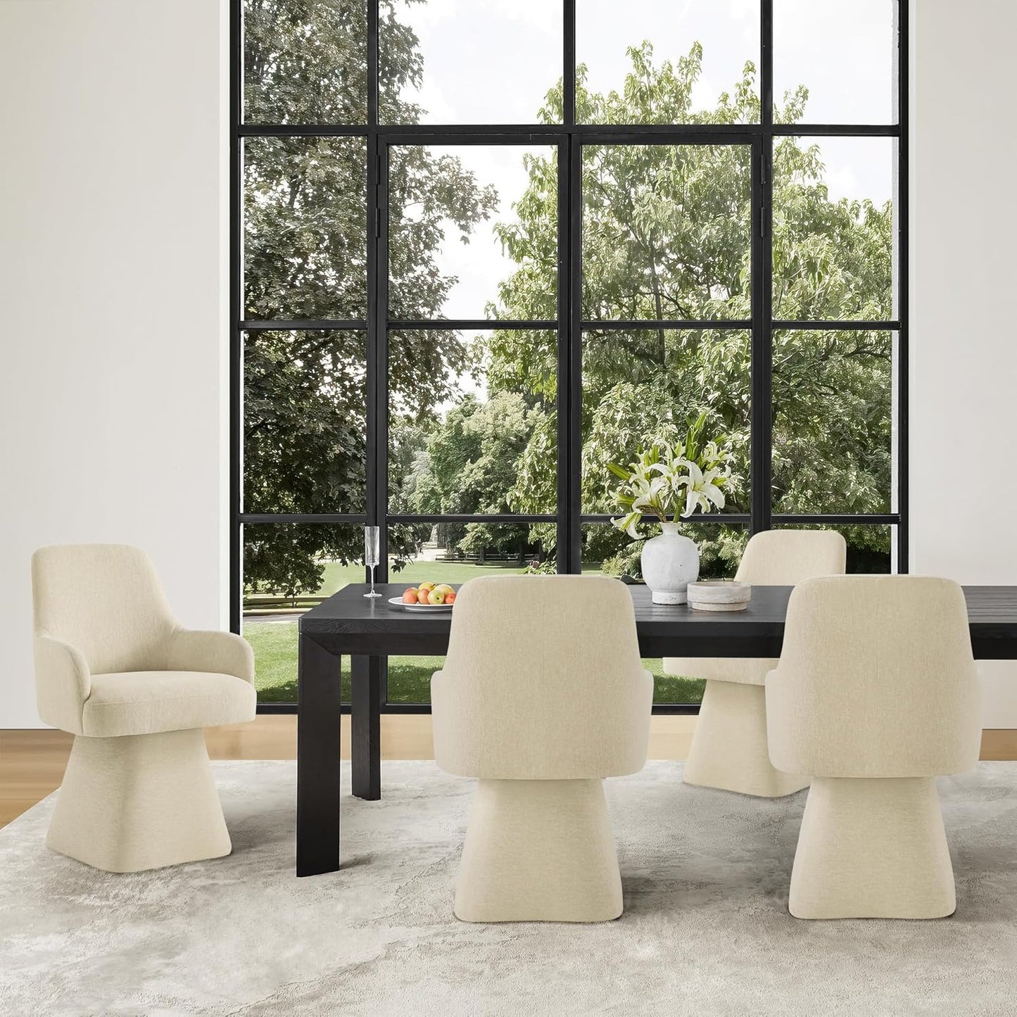 Swivel Dining Chairs Set of 4, Mid Century Modern Chairs Fabric Upholstered Armchair with Armrest & Ergonomic Backrest for Dining Room, Kitchen, Bedroom, Living Room, Sand, 4 Boxs