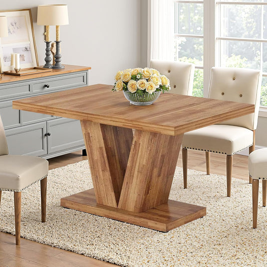 47" Dining Table, Wooden Kitchen Dinner Table Heavy Duty, Farmhouse Table for Dining Room, Living Room Space Saving, Brown