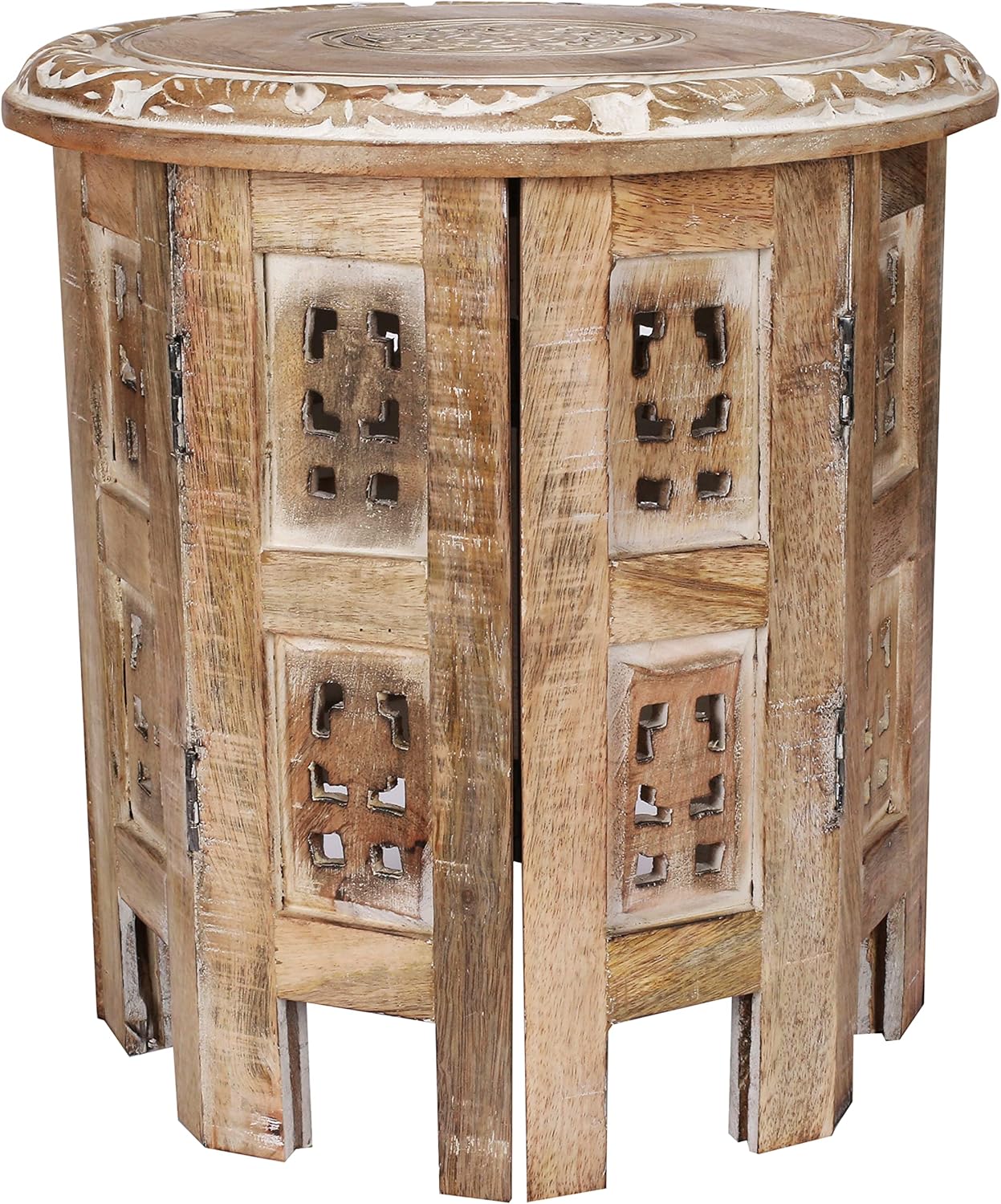 Versatile Octagonal Wooden Table – 12" Round Top, 12" Height – Rustic White-Wash Coffee Table, Side Table, or End Table for Living Room, Bedroom, or Kids’ Room