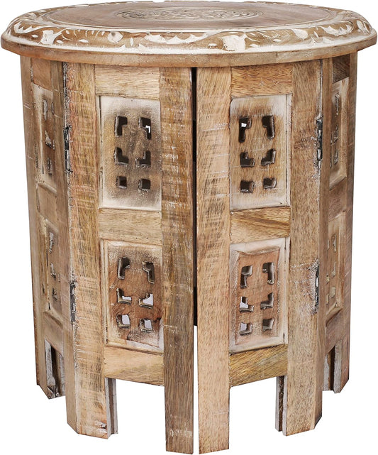 Versatile Octagonal Wooden Table – 12" Round Top, 12" Height – Rustic White-Wash Coffee Table, Side Table, or End Table for Living Room, Bedroom, or Kids’ Room