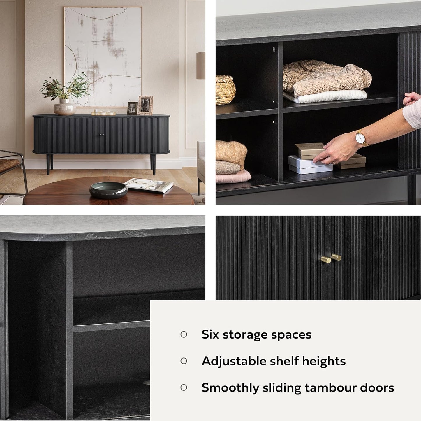 WERMO 71’’ Black Sideboard Cabinet with Doors and Shelves - Black Cabinet for Living Room, Bedroom, Entryway and Office Credenza. Kitchen Buffet, Modern Media Console Table with Storage (Black Oak)