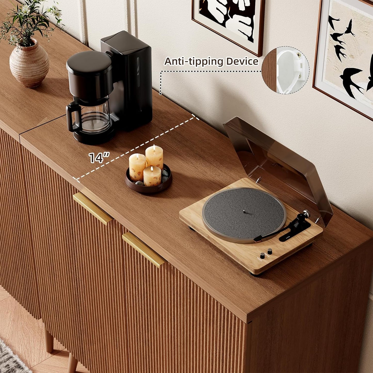 Sideboard Buffet Cabinet with Storage, 2 Doors Wood Entryway Cabinet, Modern Accent Cabinet with Solid Wood Feet & Adjustable Shelves, Multifunctional Console Table for Living Room, Kitchen, Hallway