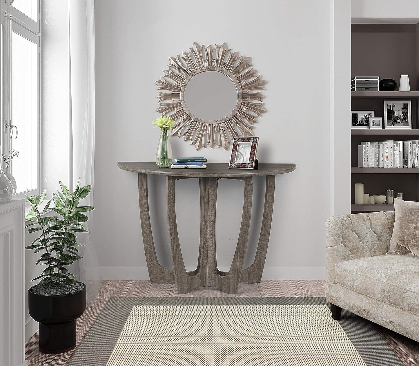 FINECASA Half-Moon Console Table, Semicircle Narrow Side Table, 43.4x17x30 Inches, Gray