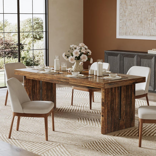 1Easylife 70.8-Inch Large Dining Table for 6-8, Farmhouse Rectangle Long Dinner Table for Dining Room, Kitchen, Living Room, Rustic Brown