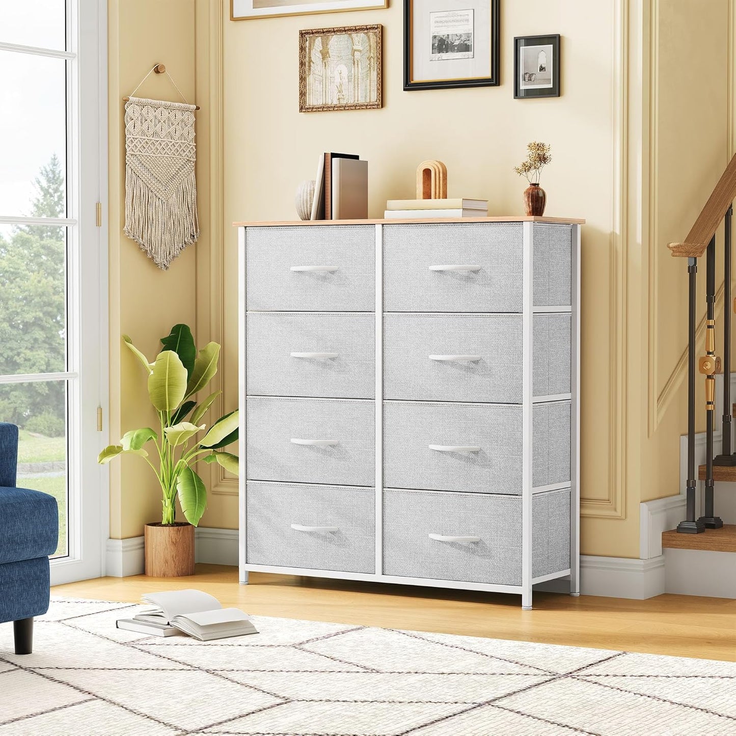 DWVO Fabric Dresser for Room, Tall Storage 8 Drawers, Black Dresser & Chest of Drawers, Storage Drawer Organizer for Closet, Living Room