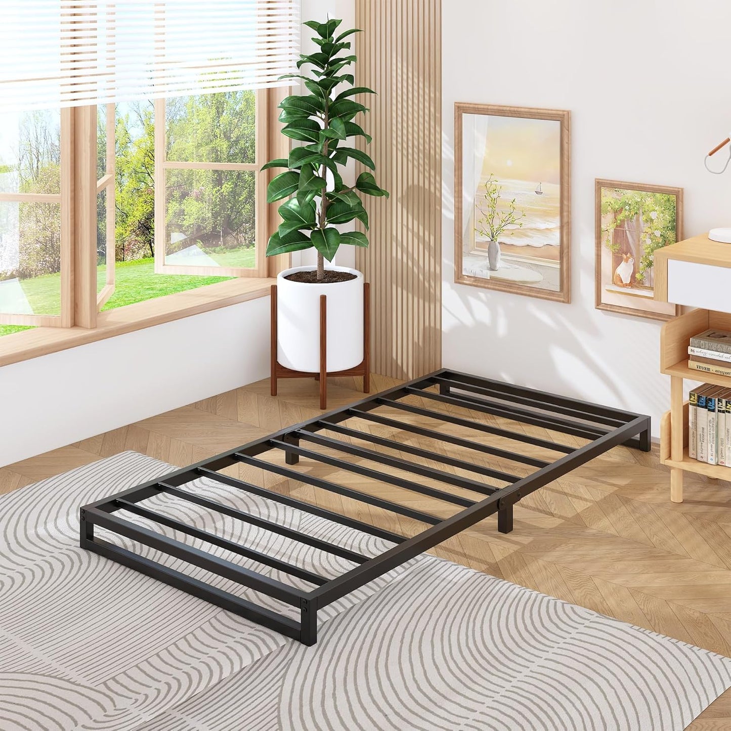 6 Inch Twin XL Bed Frames Heavy Duty Sturdy Metal Platform Bed Frame No Box Spring Needed, Noise Free, Easy Assembly, Black