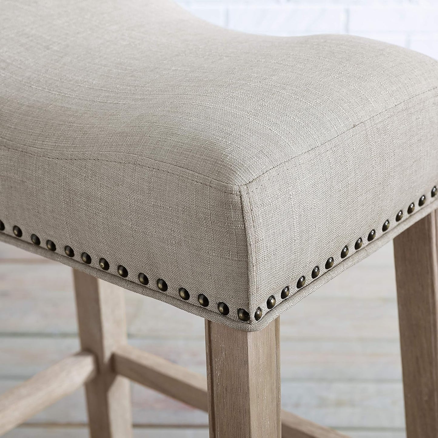 Roundhill Furniture Coco Upholstered Backless Saddle Seat Bar Stools 29" Height, Set of 2, Tan