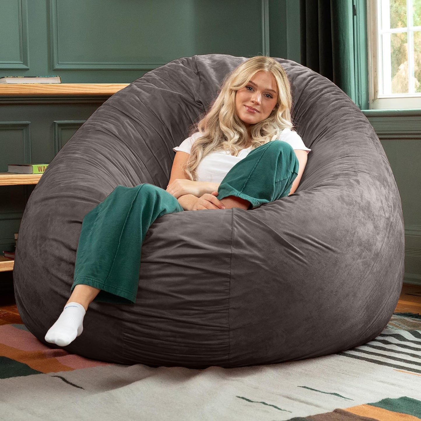 Jaxx 6 Foot Cocoon - 2-in-1 Convertible Bean Bag Bed & Large Bean Bag Chair for Adults, Charcoal