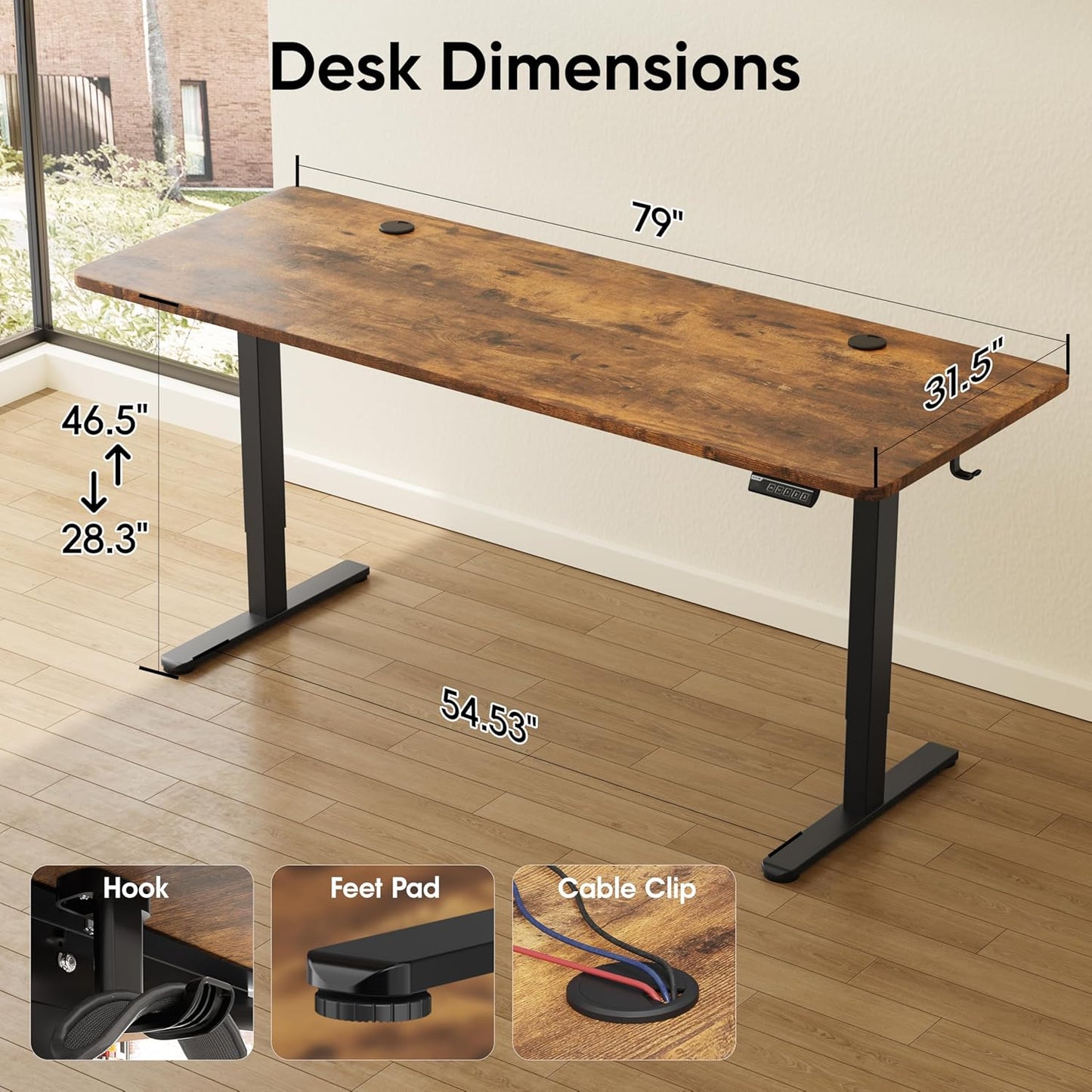 Monomi Electric Standing Desk, 79 x 31.5 inches Height Adjustable, Ergonomic Home Office Sit Stand Up Desk with Memory Preset Controller (Rustic Brown Top/Black Frame)