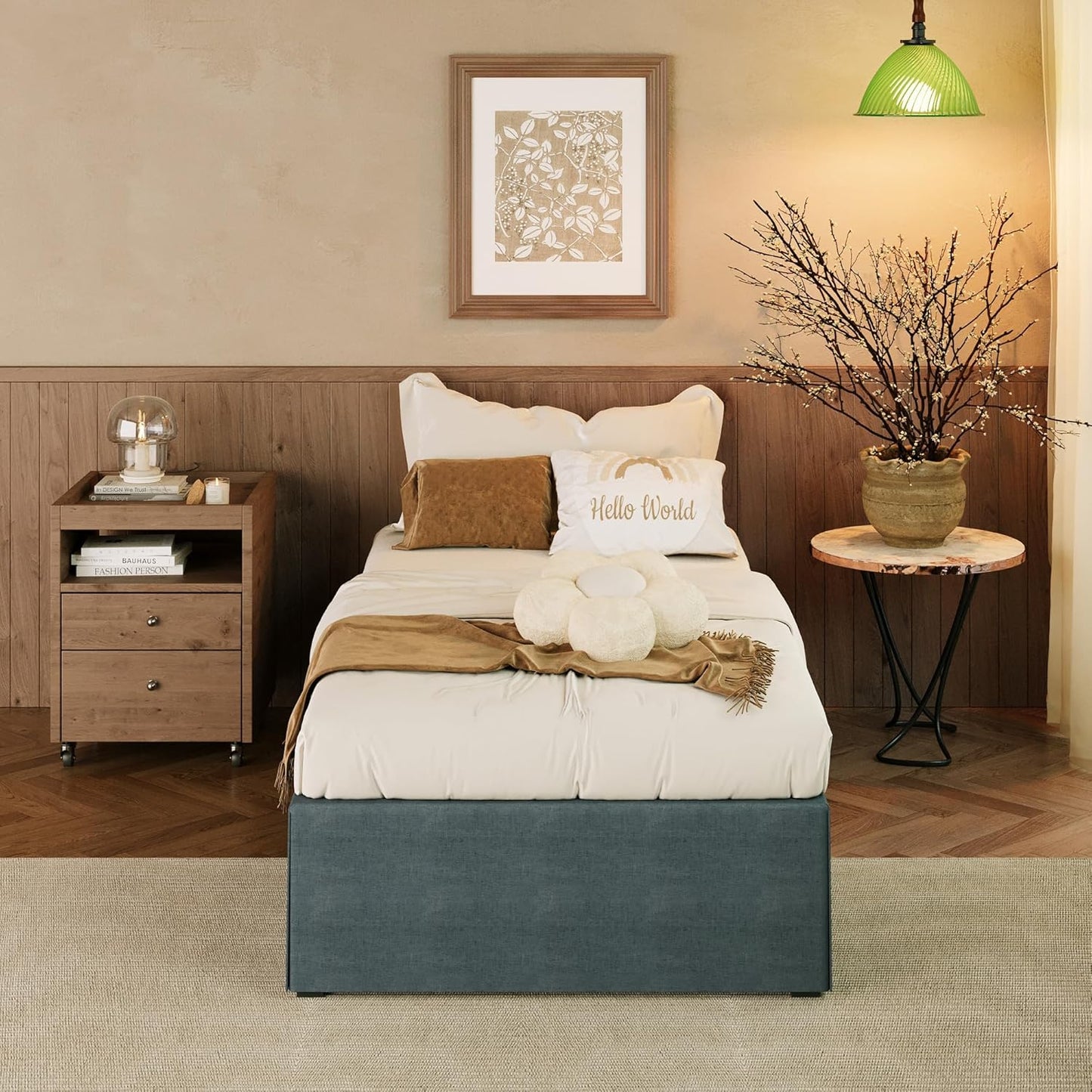 EMODA 14 Inch Twin Bed Frames with Cover Skirt, Heavy Duty Metal Twin Platform Bed Frame No Box Spring Needed, Noise Free, Easy Assembly