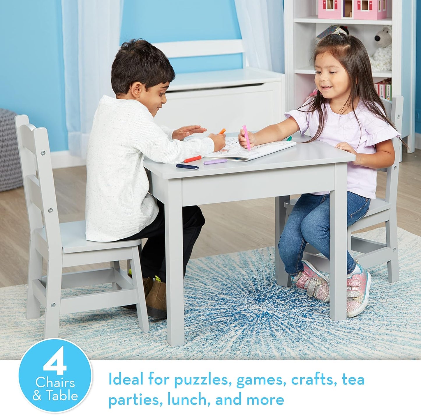 Melissa & Doug Wooden Table & Chairs-Gray Kids Furniture , Grey