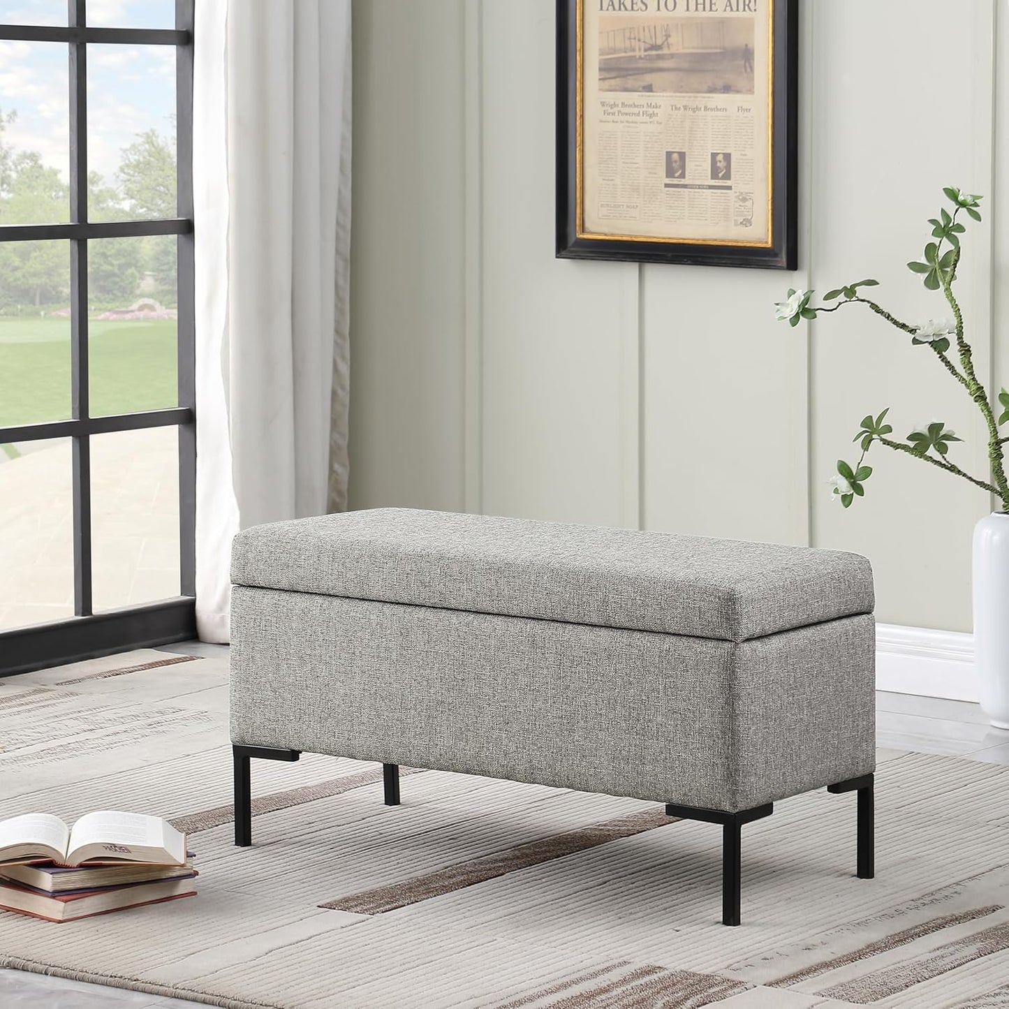 HomePop Upholstered Storage Bench with Metal Leg|Homepop Home Décor|Bench with Storage for Living Room & Entryway - Gray Woven
