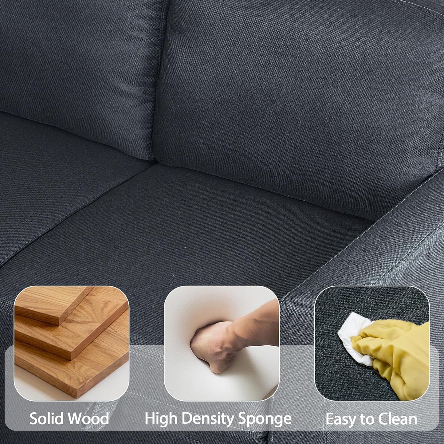 83" Pull Out Sleeper Couch with Storage Chaise, Couch, Sofa Bed, Convertible L Shaped Sofa for Living Room, Apartment, Black Grey