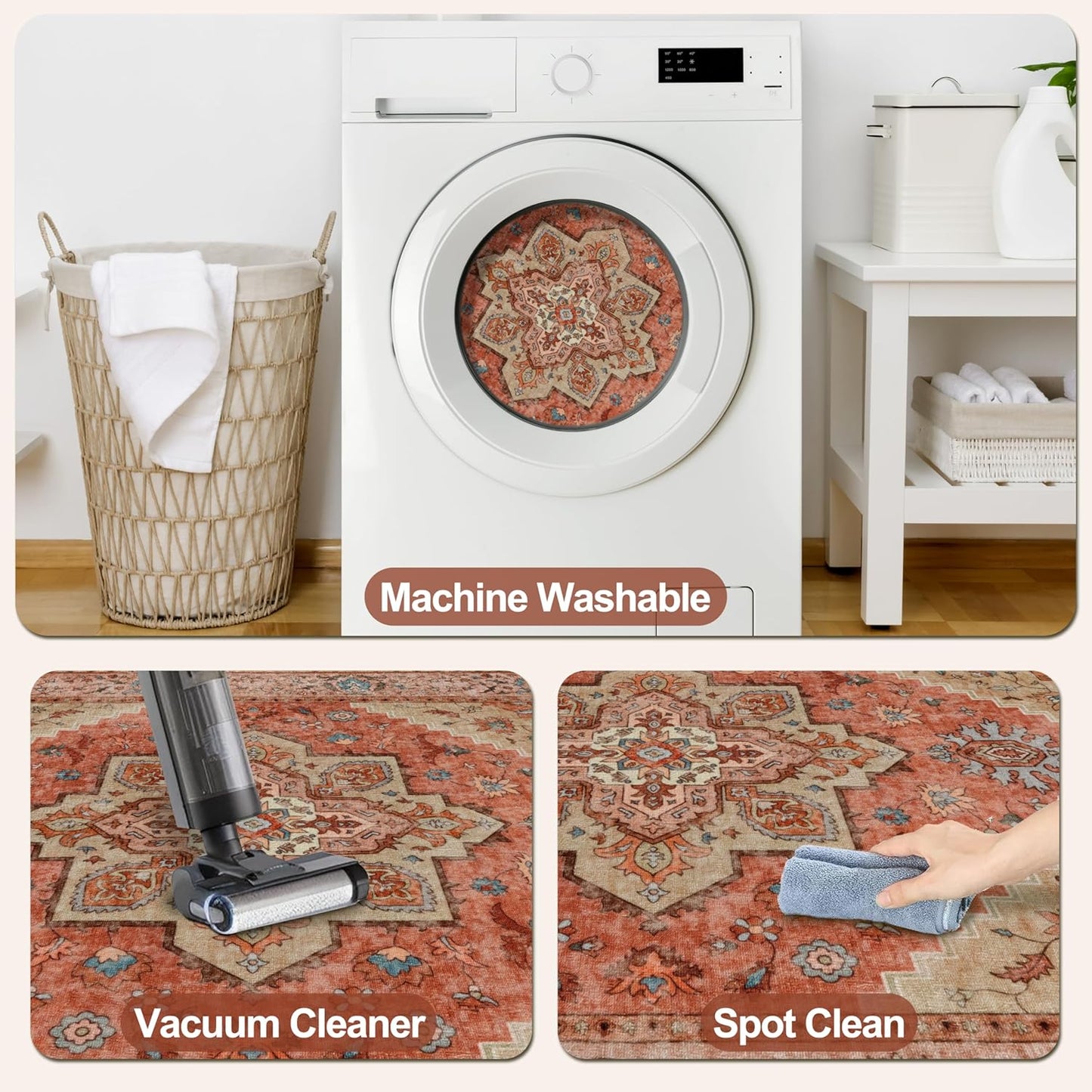 Tangsoo 4x6 Area Rug for Living Room, Washable Vintage Indoor, Distressed Carpet for Bedroom Non Slip for Dining Room, Soft Low Pile Rugs Foldable Floor Rug for Dorm Bedside Bathroom