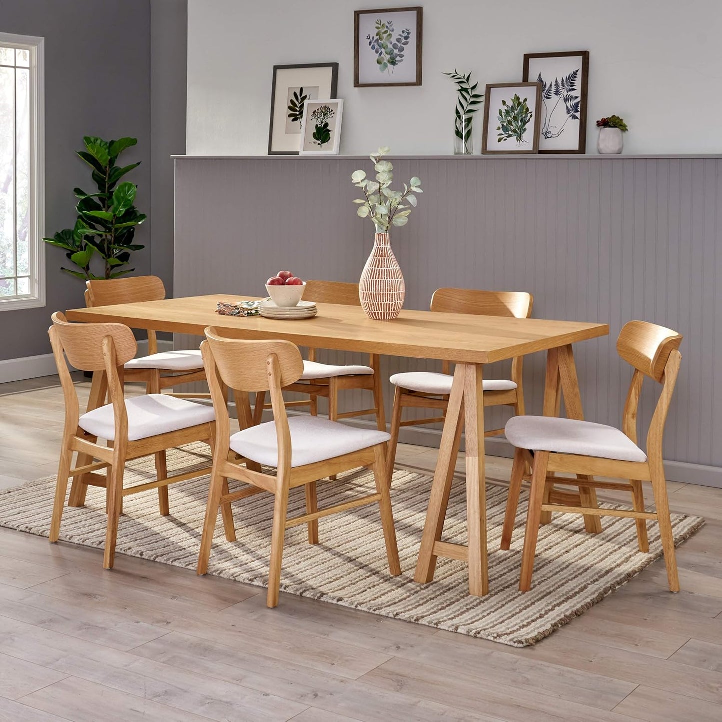 Christopher Knight Home Anthony Mid-Century Modern 7 Piece Dining Set, Light Beige and Natural Oak