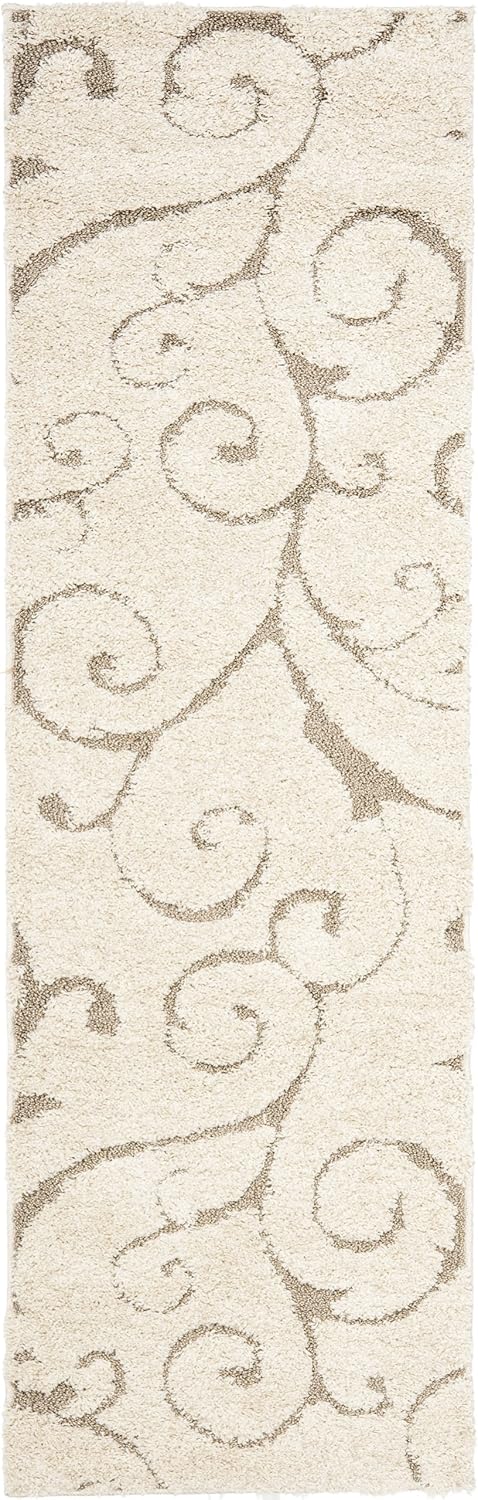 SAFAVIEH Florida Shag Collection Runner Rug - 2'3" x 8', Cream & Beige, Scroll Design, Non-Shedding & Easy Care, 1.2-inch Thick Ideal for High Traffic Areas in Living Room, Bedroom (SG455-1113)