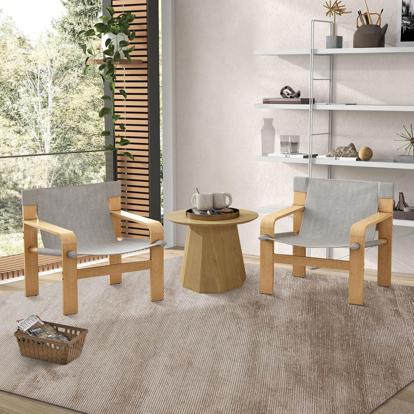 Ball & Cast Mid-Century Lounge Living Room Chairs,Accent Chair Wide Armrest with Comfortable Linen Fabric Armchair & Rubber Wood Frame,Detachable and Washable Seating Furniture for Reading,Light Grey