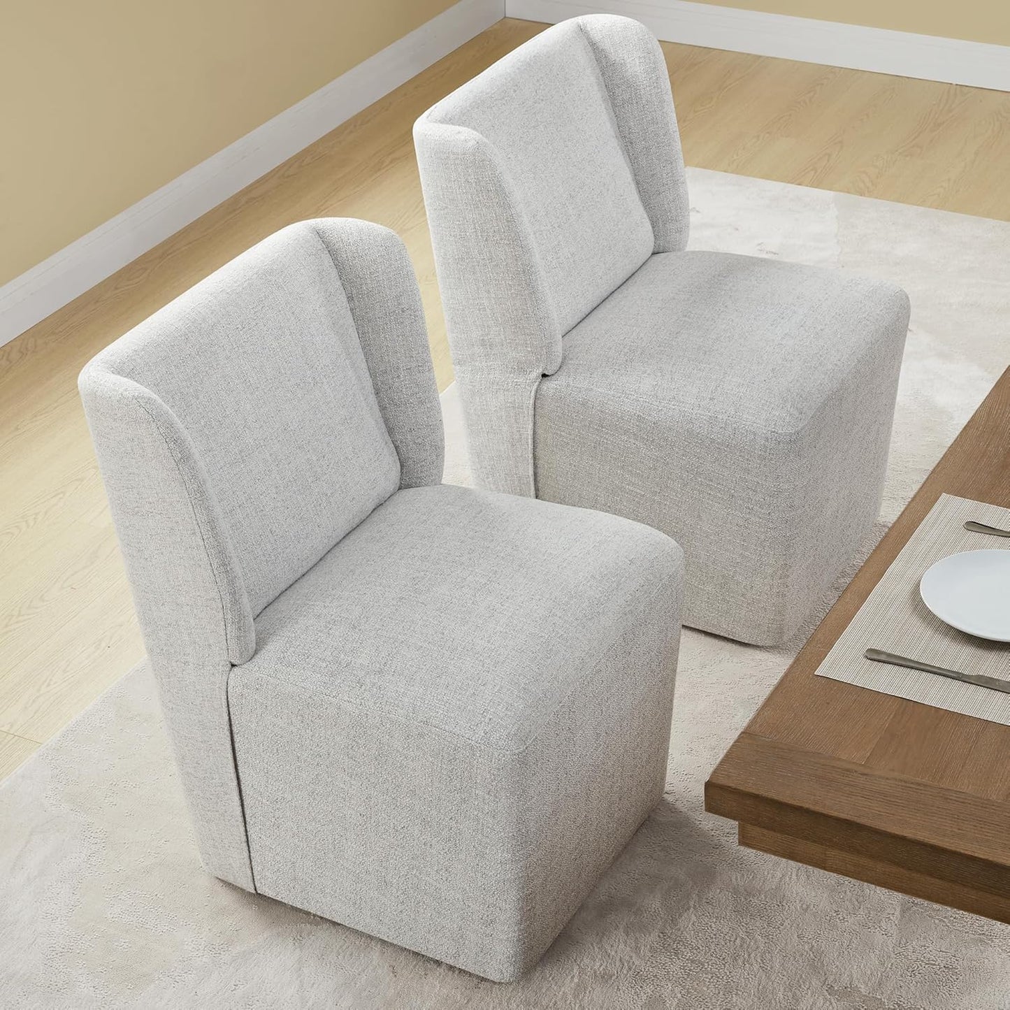 Dining Chairs with Casters Require Assembly Upholstered Wingback Single Sofa Armless Deskchair for Bedroom Waiting Room Kitchen Diningroom