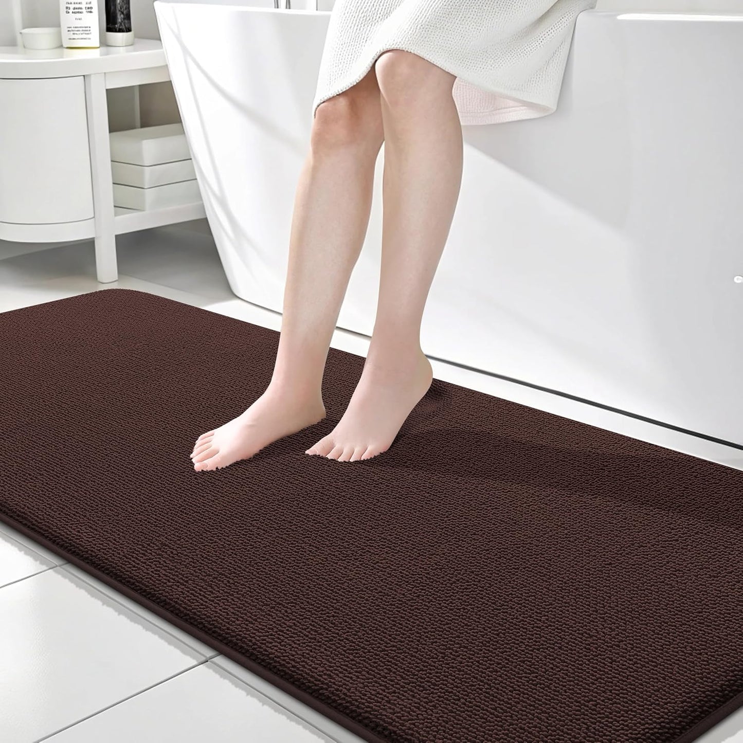 OLANLY Thick Memory Foam Bath Mat Rug 70x24, Extra Soft Absorbent Bathroom Rug, Quick Dry Bath Mats, Non-Slip, Machine Washable Carpet for Bathroom, Tub and Shower, Home Decor Accessories, Brown