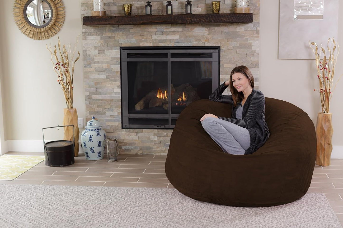 Chill Sack Bean Bag Chair - 5' Giant Memory Foam Lounge Chair with Soft Microfiber Cover – Cozy Furniture for Living Room, Dorm, & Kids' Rooms – Comfortable 5 Ft, Microsuede Lounge Sofa, Chocolate