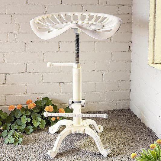 LOKKHAN Adjustable Rustic Industrial Bar Stool - Cast Iron Tractor Seat Swivel Stool - Farmhouse Metal Breakfast Bar Stool - Counter Height 19.7" to 26.8" - Perfect for Kitchen, Dining, and Pub Use