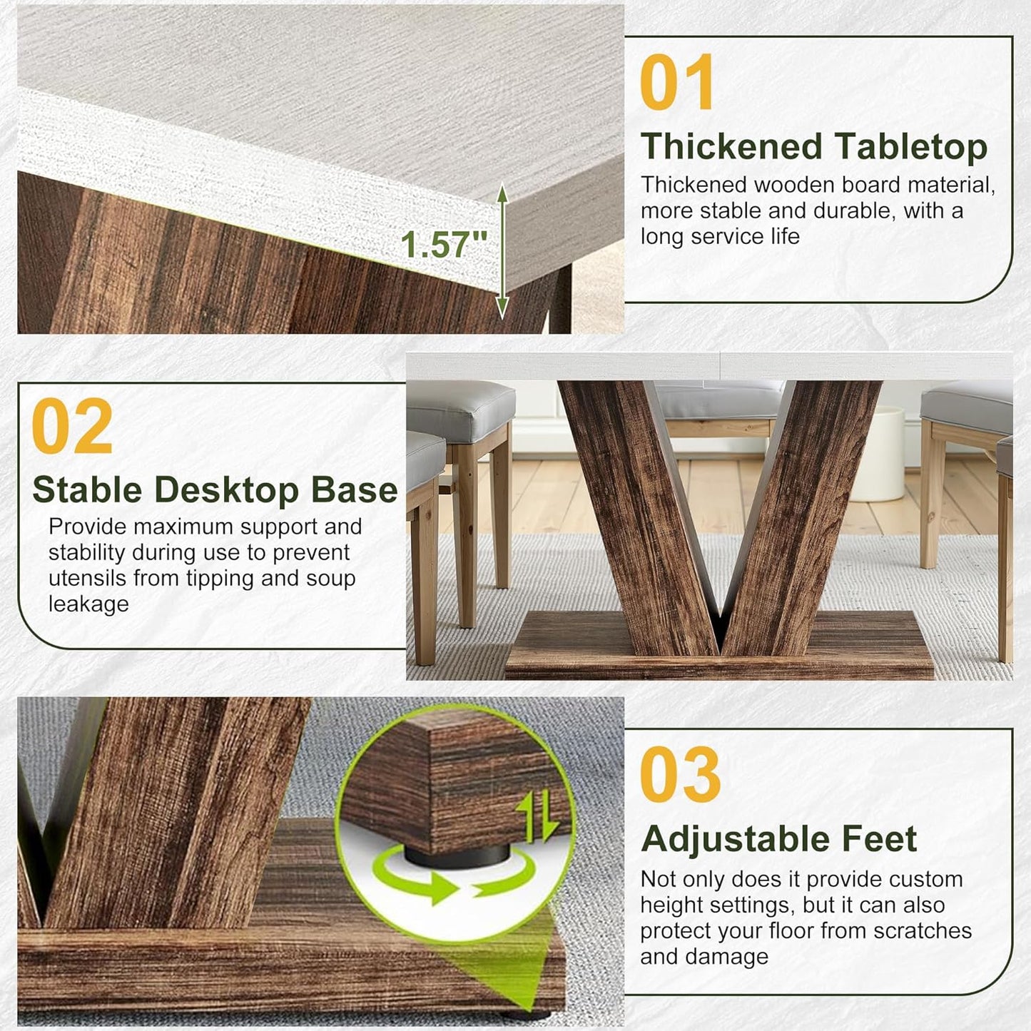 NicBex 47" Dining Table for 4 People, Farmhouse Dinner Table Small Dining Room Tables Rectangular Wooden Kitchen Tables with Heavy Duty Pedestal for Kitchen, Living Room, White & Brown