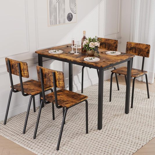 Ball & Cast 5 Pieces Dining Table Set with 4 Chairs,Kitchen Table and Chairs for 4 W/ 43" Rectangle Desk,Living Room Furniture W/Anti-Slip Foot Pads and Corner Protection,for Small Space,Brown