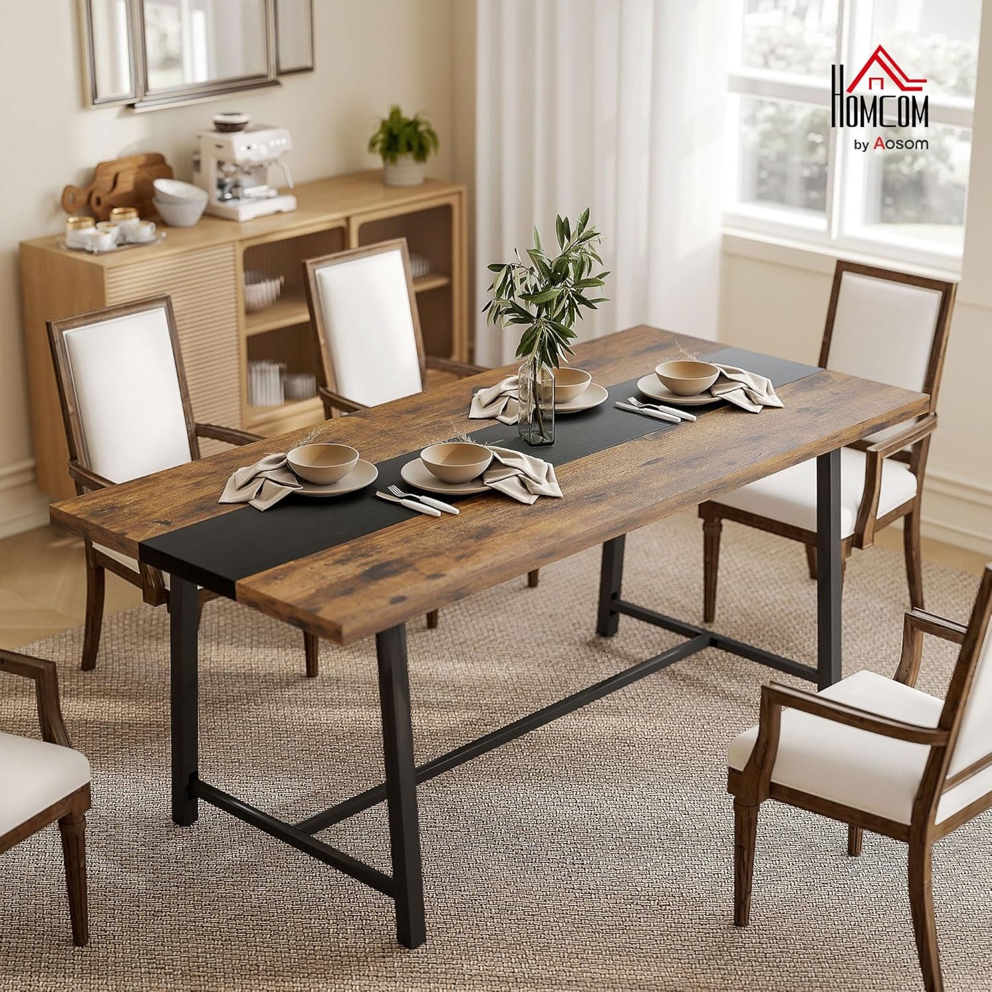 HOMCOM Industrial Dining Table for 8 People, 70.9" Long Rectangular Kitchen Table with Large Tabletop and Steel Legs for Dining Room, Rustic Brown