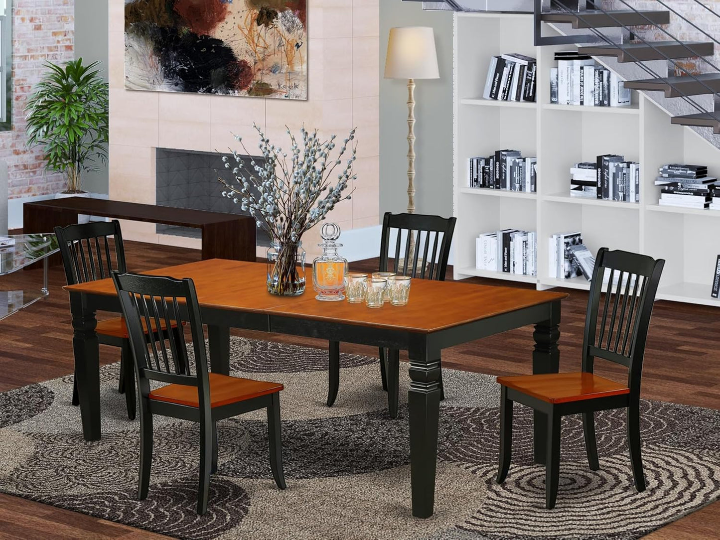 East West Furniture LGDA5-BCH-W 5 Piece Modern Dining Table Set Includes a Rectangle Wooden Table with Butterfly Leaf and 4 Dining Chairs, 42x84 Inch, Black & Cherry