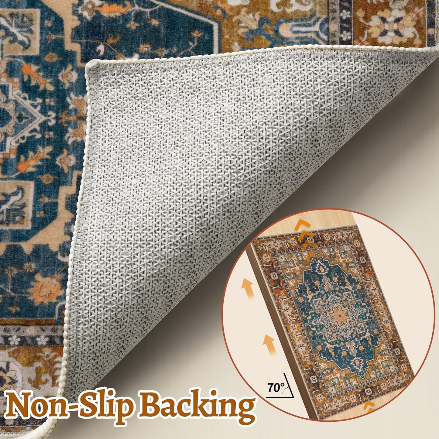 Tangsoo 2x3 Washable Rug for Entryway, Vintage Non Slip Small Area Rug, Indoor Front Door Rug, Print Distressed Door Mat Carpet, Soft Low Pile Rugs for Entrance Kitchen Bedroom Rusty Orange